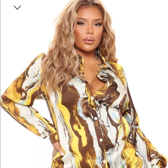 NWT- Fashion Nova Satin Shirt Dress - Size 1X - Picture 5 of 17